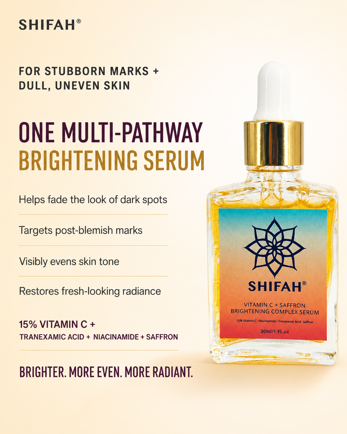 Dark Spot Correcting Serum Hyperpigmentation & Acne Mark Brightening Treatment with Vitamin C, Niacinamide & Tranexamic Acid