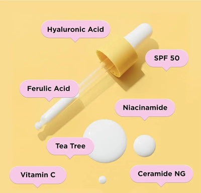 SXCGlo SPF50 Serum formulated with hyauronic acid, niacinamade, watermelon, and aloe