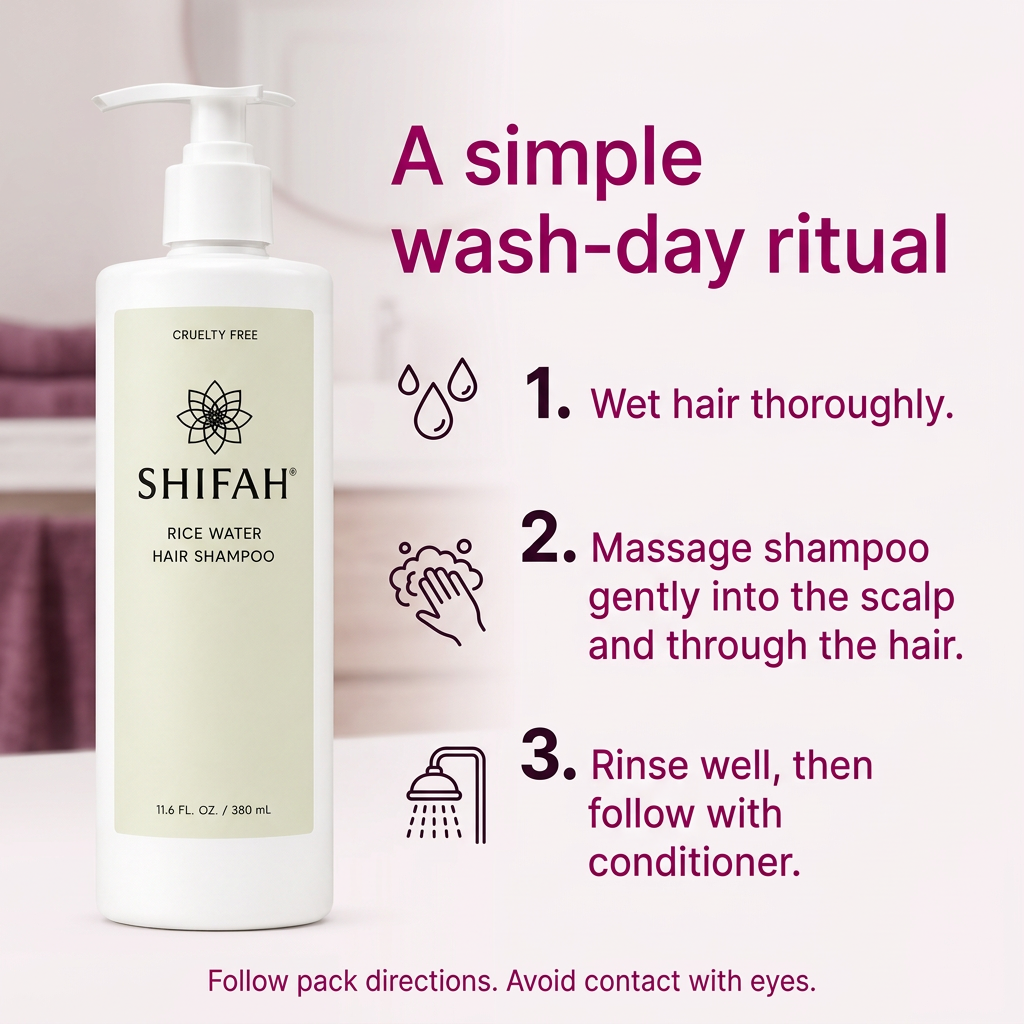 SHIFAH Rice Water Shampoo application