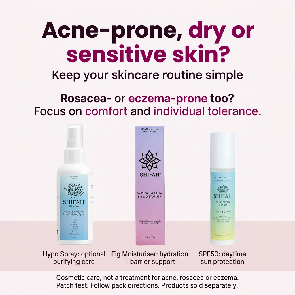 SHIFAH trio image naming acne-prone, dry and sensitive skin concerns